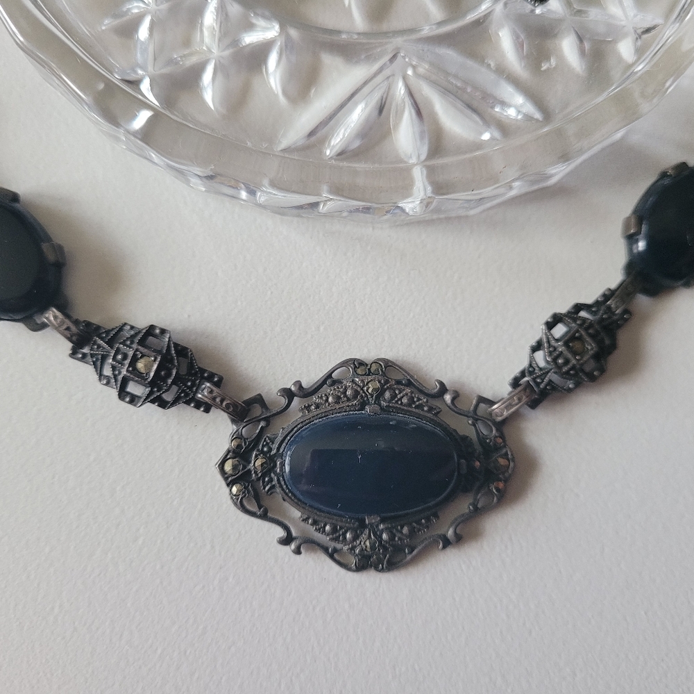 Edwardian Era Sterling Silver Jewelry Set with Necklace, Earrings, & Ring - Picture 4 of 5